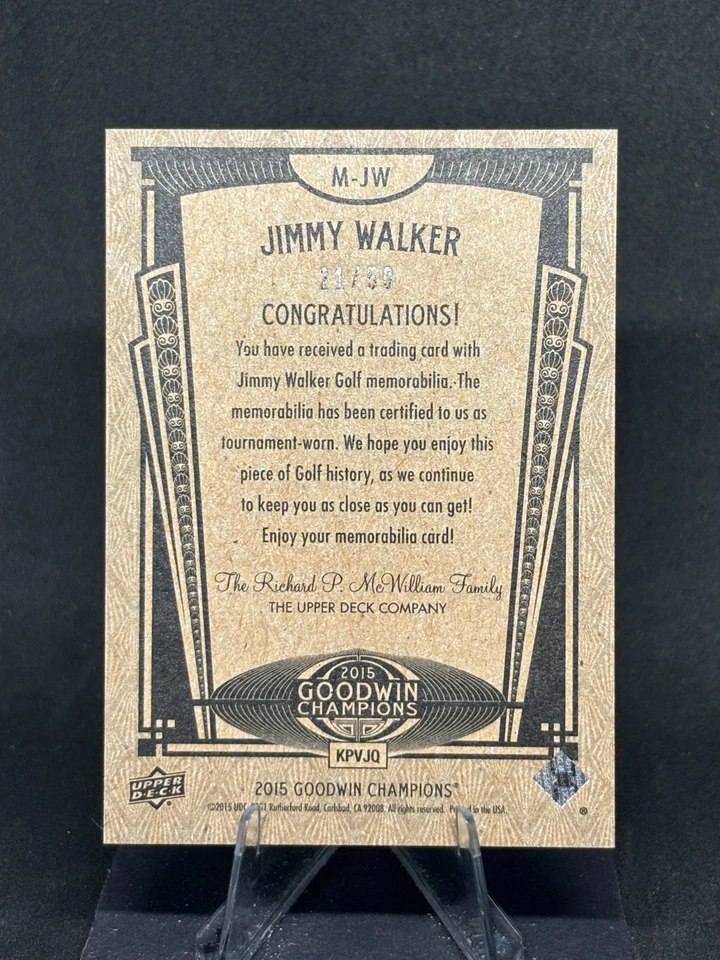 Jimmy Walker 2015 Goodwin Champions Memorabilia Premium Series /50 #M-JW - Image 2 of 2