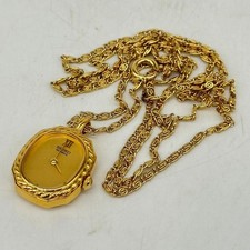 SEIKO Quartz Pocket Watch Gold Pendant Roman Dial 67cm Necklace Used