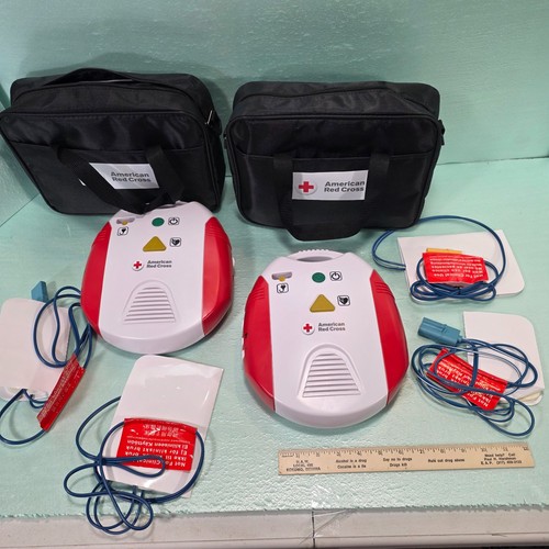 American Red Cross AED Trainer CPR Training Defibrillator w Pads & Case SET OF 2