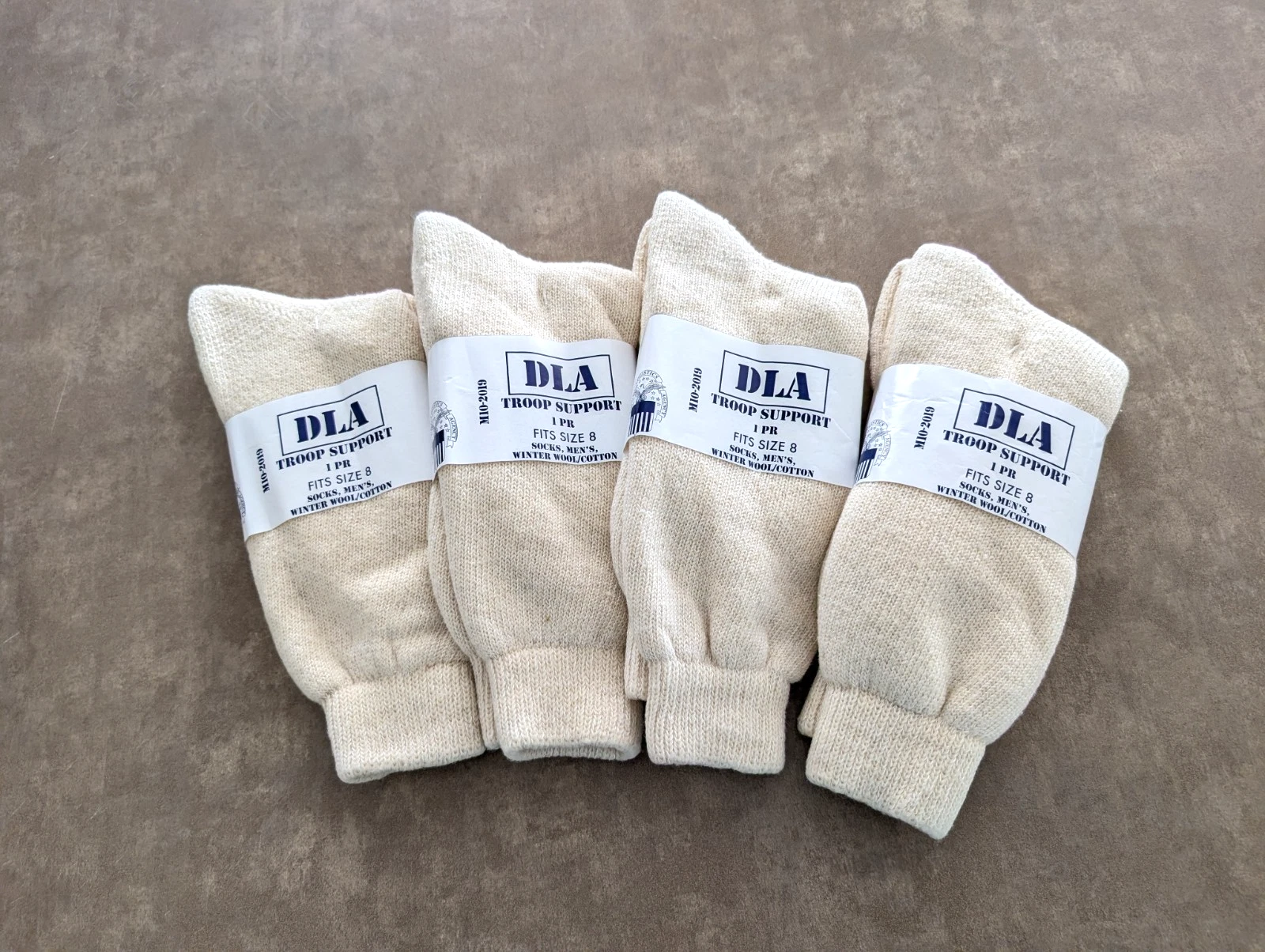 DLA Socks Lot of 4 Men's 8 Beige Troop Support Winter Wool Cotton