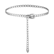 Aeaocvo Silver Chain Belt for Women, Adjustable Metal Waist 42 inches,