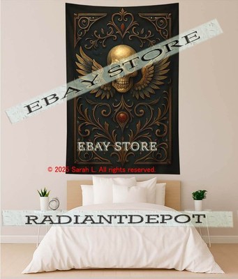 Gothic winged skull tapestry dark poster wall 59X82 in