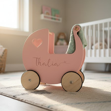 Personalised Wooden Dolls Pram - Pink, White or  Red