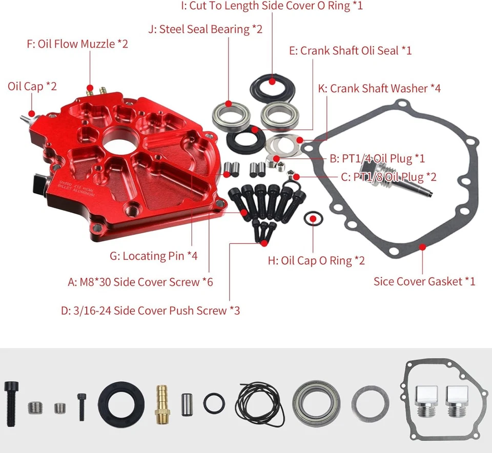 Cubierta lateral de doble rodamiento Billet para Non Hemi/Hemi Harbor Freight Predator 212cc Foto 2 de 4