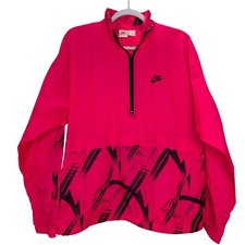 Vintage Nike Womens Half Zip Windbreaker Jacket Pink Black Geometric Print Med
