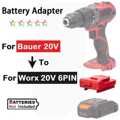Adapter For Worx 20V 6PIN Li-ion Battery Convert to for Bauer 20V Cordless Tools