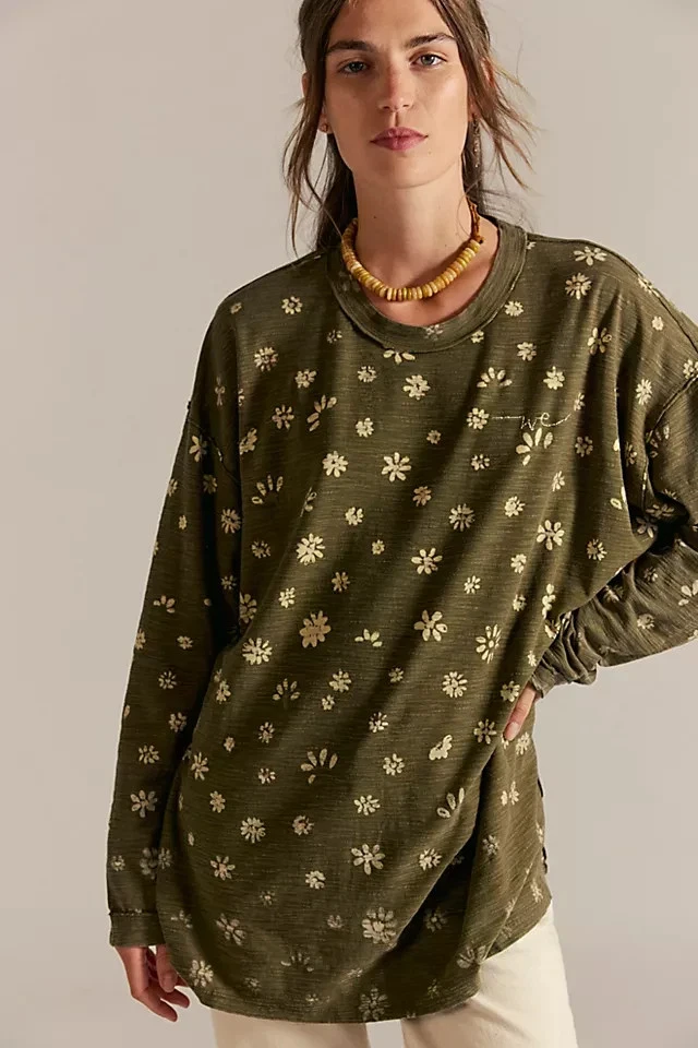 Camiseta Free People We The Free Backyard Talla Grande Cuello Redondo Estampado Floral Top XL Foto 3 de 4