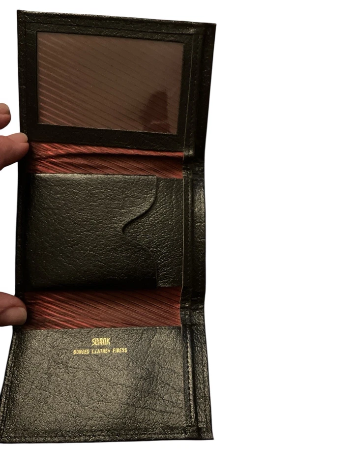 Vintage SWANK Black Bifold Genuine Cowhide Leather Wallet - Image 2 of 3