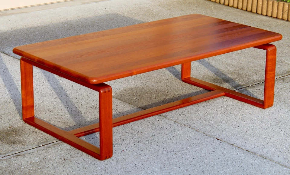 Danish Mid-Century Modern Solid Teak Coffee Table - Floating Top, Sled Base - Image 2 of 4