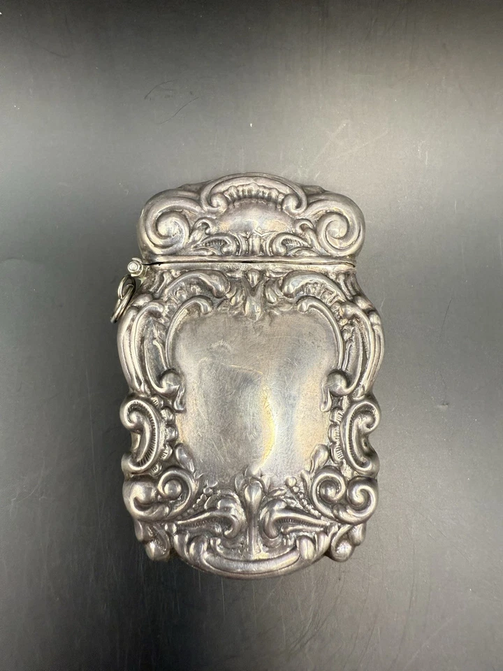 Antiguo estuche de plata esterlina Art Nouveau Vesta Match diseño de desplazamiento repujado Foto 3 de 4