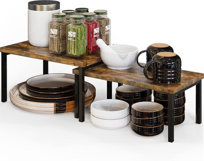 Simple Houseware Wooden Top Expandable Stackable Kitchen 11.7''W, Rustic Brown 