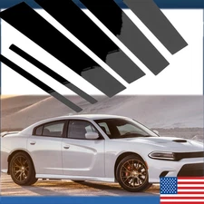 Piano BLACK Pillar Posts for Dodge Charger 11-21 6pc Set Door Cover Panel Trim
