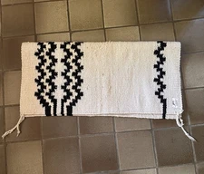 Abetta Wool Saddle Blanket 36x34 Hand Woven India Black Cream Western