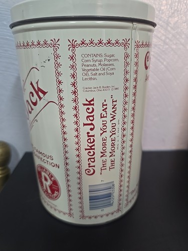 "Lata de palomitas de maíz Cracker Jack 1980 vintage lata de cocina coleccionable vacía de 8"" de alto" - Imagen 5 de 11