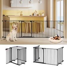 Freestanding Dog Gates with Door Walk Through, Extra Wide Doggy Door 100" W x...
