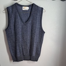London Fog Vintage Knitwear Wool Blend Blue Medium Vest Made In USA Size Medium