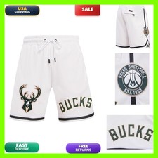 Pro Standard Mens NBA Milwaukee Bucks Classic Chenille Athletic Short White