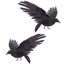 Etistta 2-Pack Lifesize Realistic Crow Decoys, Large Black Feathered Halloween D