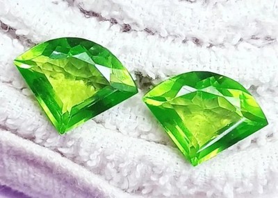 Extremely Rare Natural Fancy Cut 11+ Ct Pair Peridot Loose Gemstone Certified