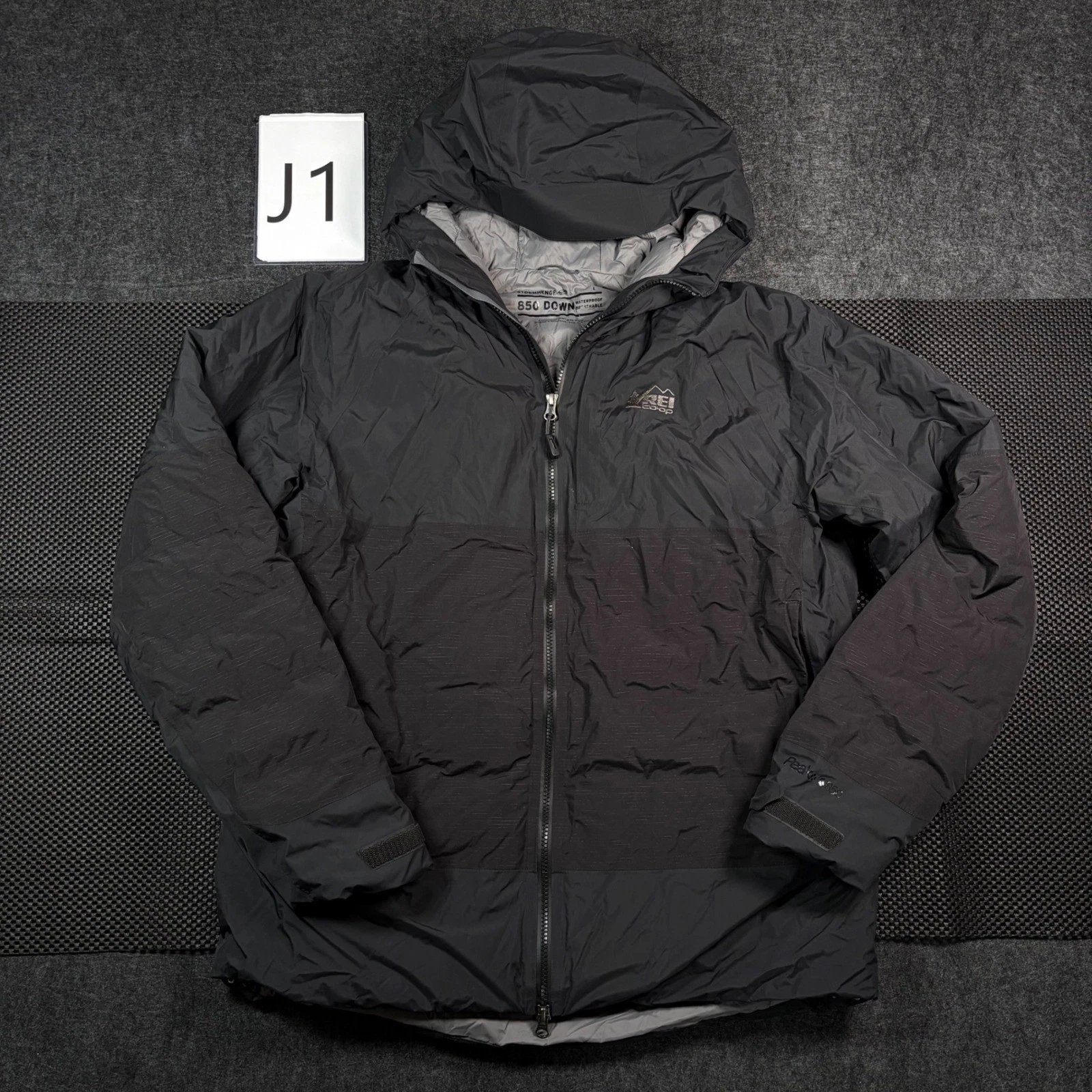 REI Stormhenge 850 Down Jacket Mens Large Black Waterproof Breathable Hooded image 1