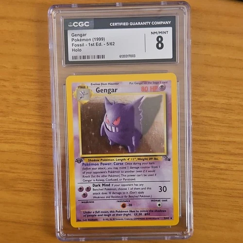 Gengar Fossil Holo Rare 1st Edition CGC 8 Pokémon TCG Card 1999 5/62 VERY CLEAN