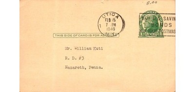 1946 Savage Arms Corp. Postcard Utica NY Oneida Co. Rifle Service
