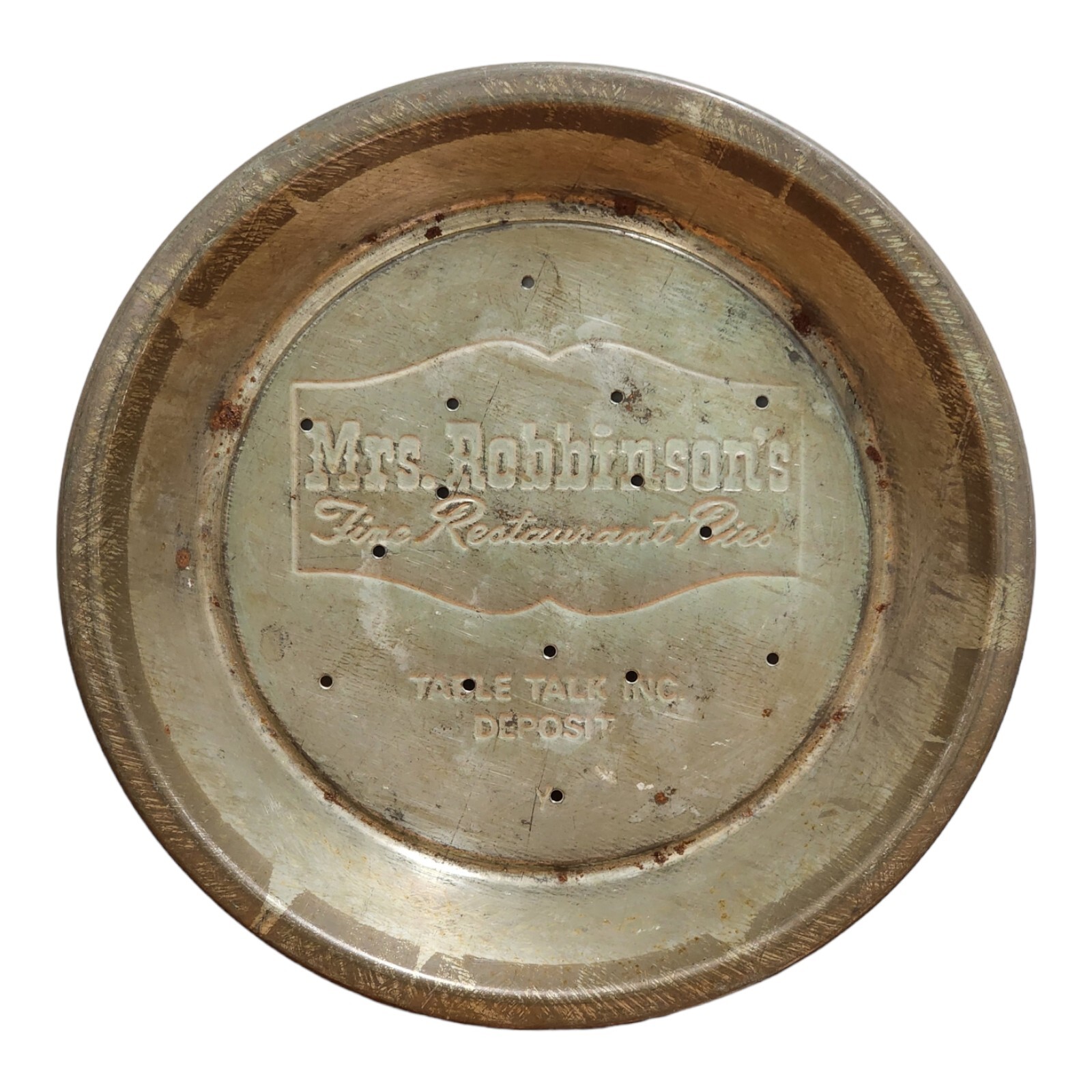 Vintage Mrs Robinson's Fine Restaurant Pies Tin Metal Pie Plate Table