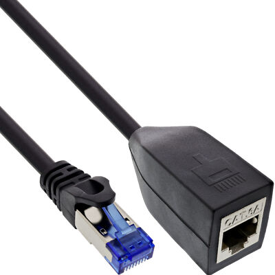 InLine  RJ45 Schnittstellenschutz Cat.6A S/FTP, RJ45 St./Bu., schwarz, 0,2m