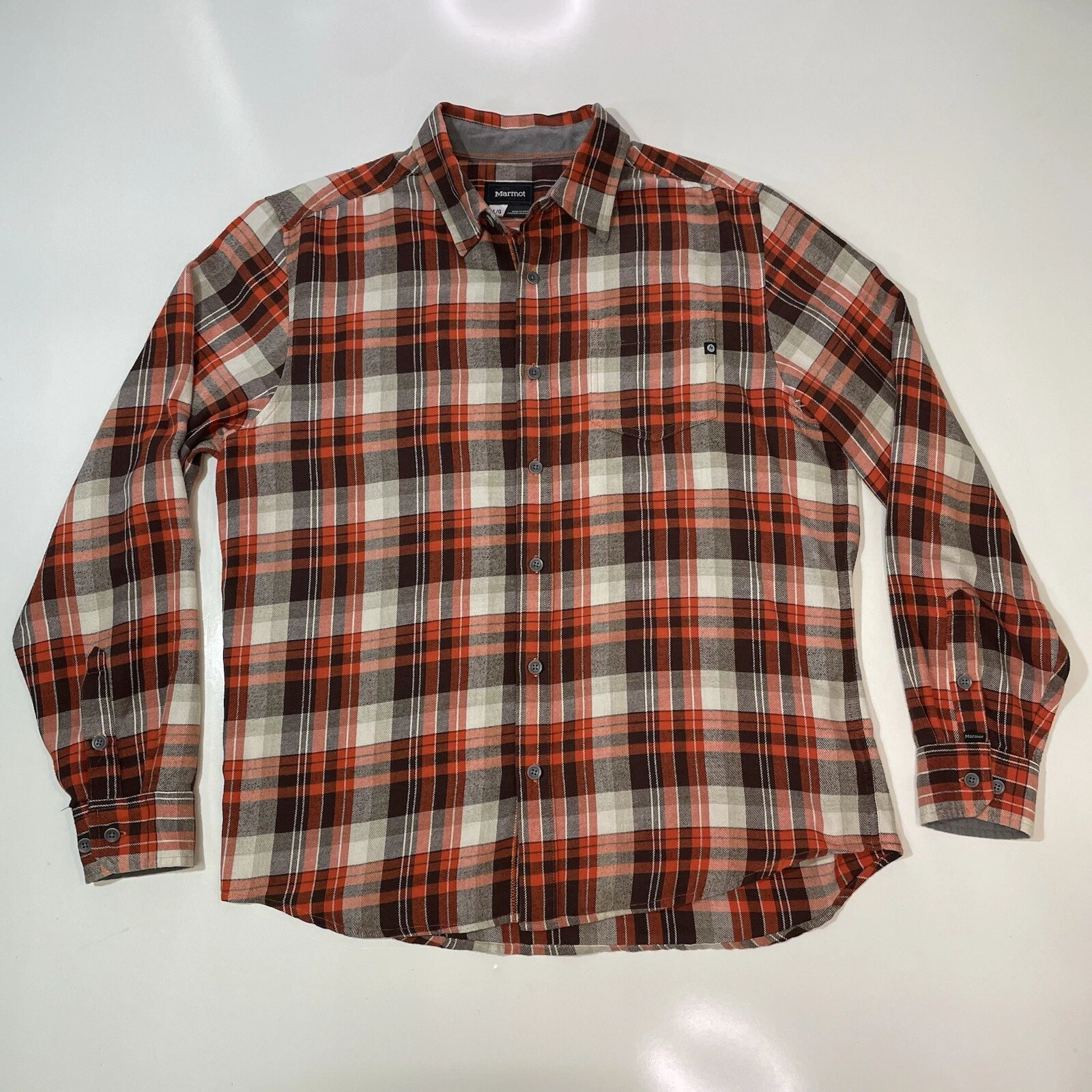 Marmot Men’s Lightweight Flannel Shirt Long Sleeve Button Sunset Plaid Hiking L
