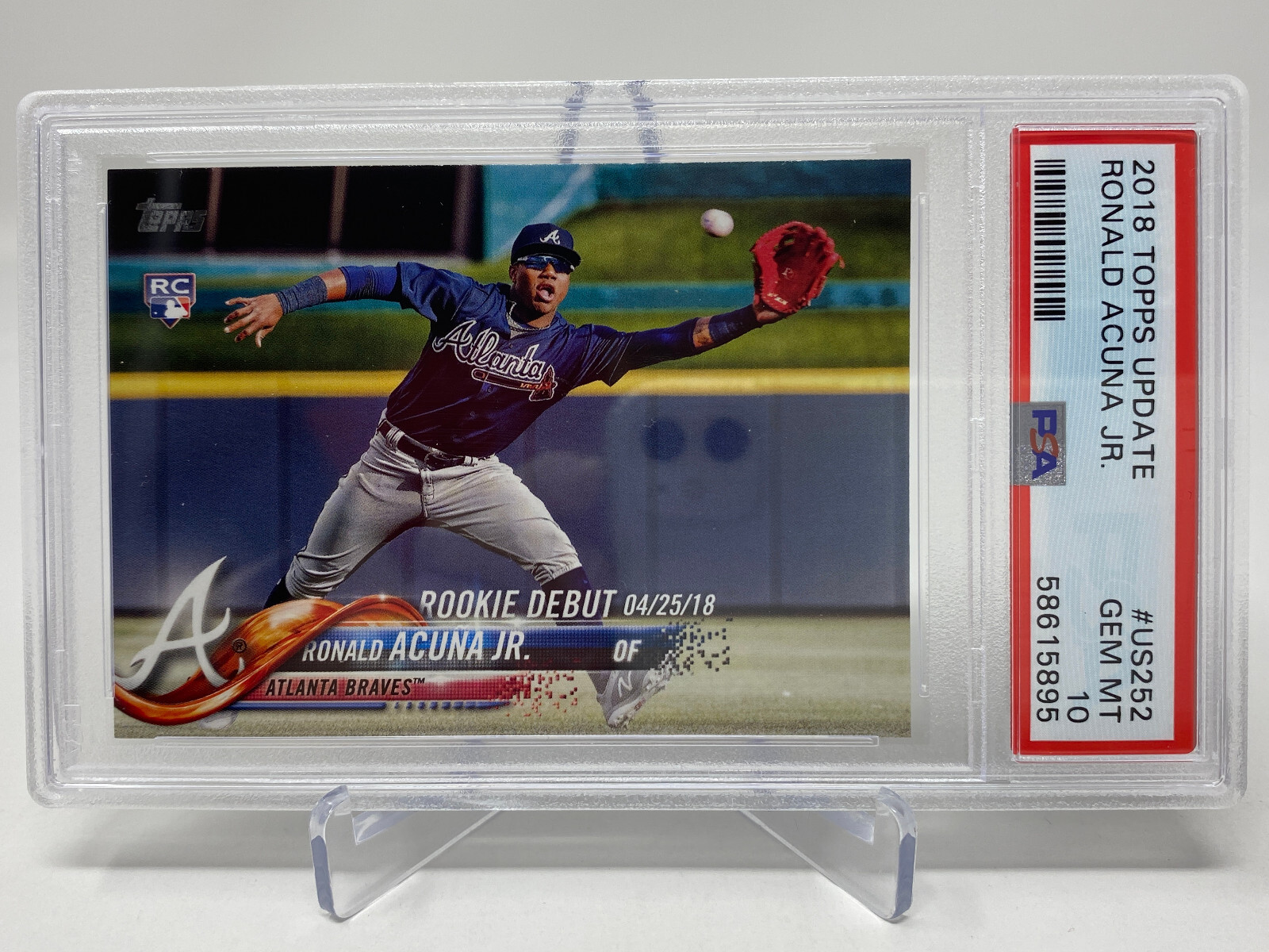 2018 Topps Update #US252 Ronald Acuna Jr. PSA 10 Gem Mint Rookie Debut view 10