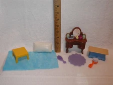 Fisher Price Loving Family Dollhouse Bedroom Lot: Trunk, Table, Vanity, Brush