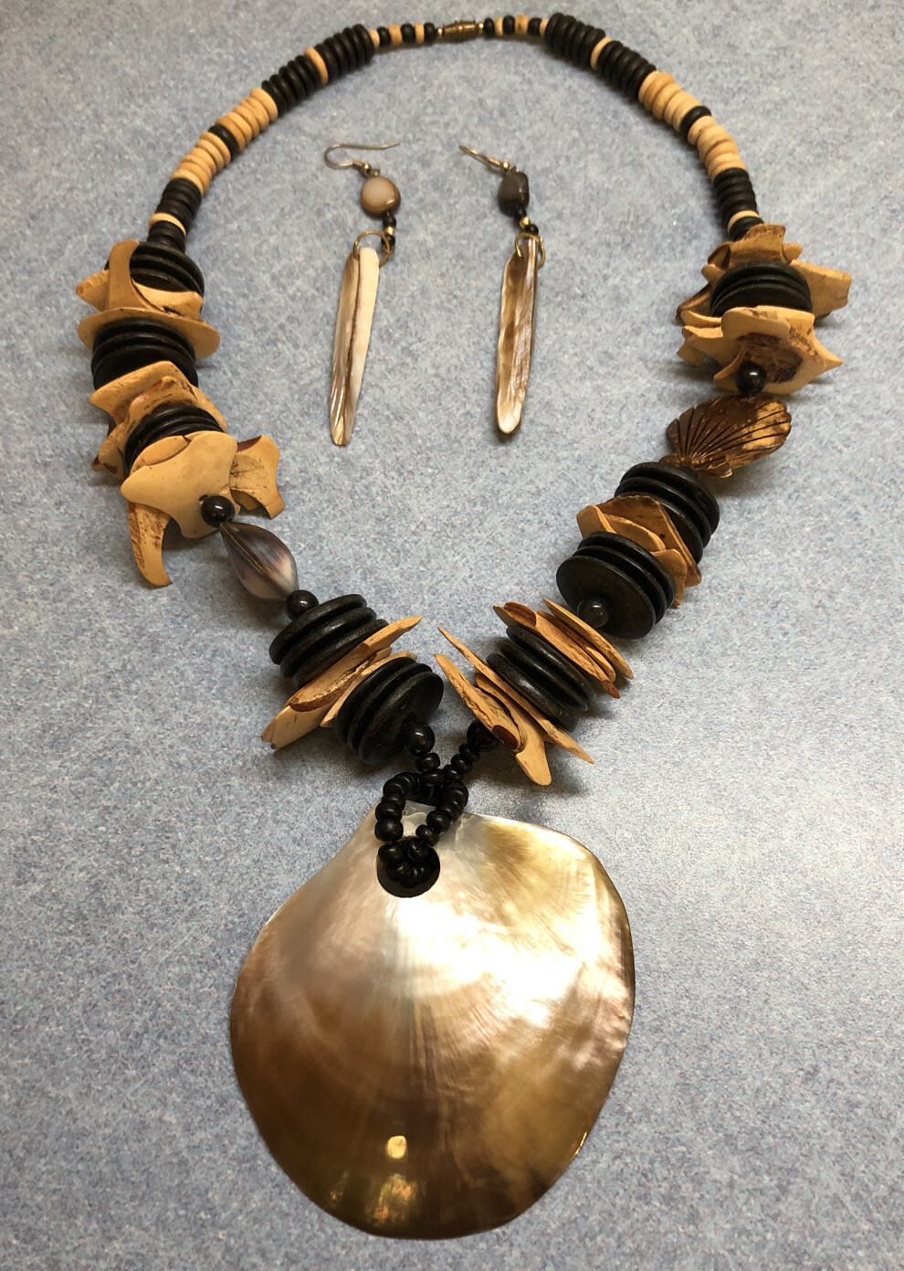 Large Abalone Shell Pendant Statement Necklace Br… - image 1