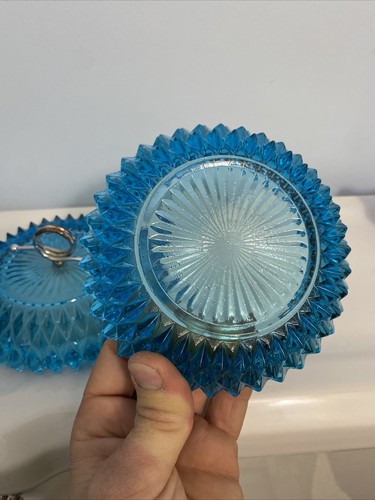 Vintage Indiana Glass Horizon Blue Diamond Point Candy Dish - Picture 6 of 8