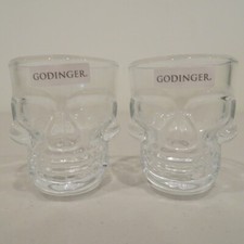 Godinger Skullary Skull Shot Glasses Set of 2 Clear Glass 1.4 oz Novelty Barware