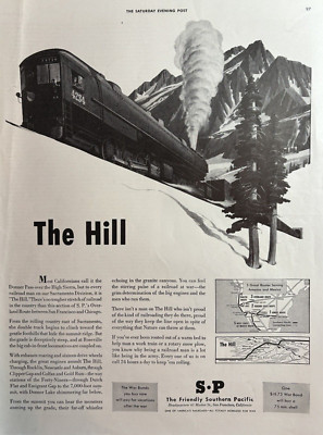 1943 Southern Pacific Railroad The Hill Donner Pass Sierra Nevada Vintage Druckanzeige