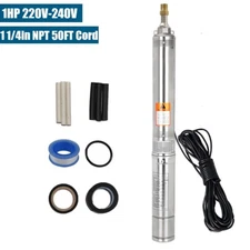 1 HP Deep Well Submersible Pump 4"  220V 33 GPM 257 ft Stainless Steel 50' Cord