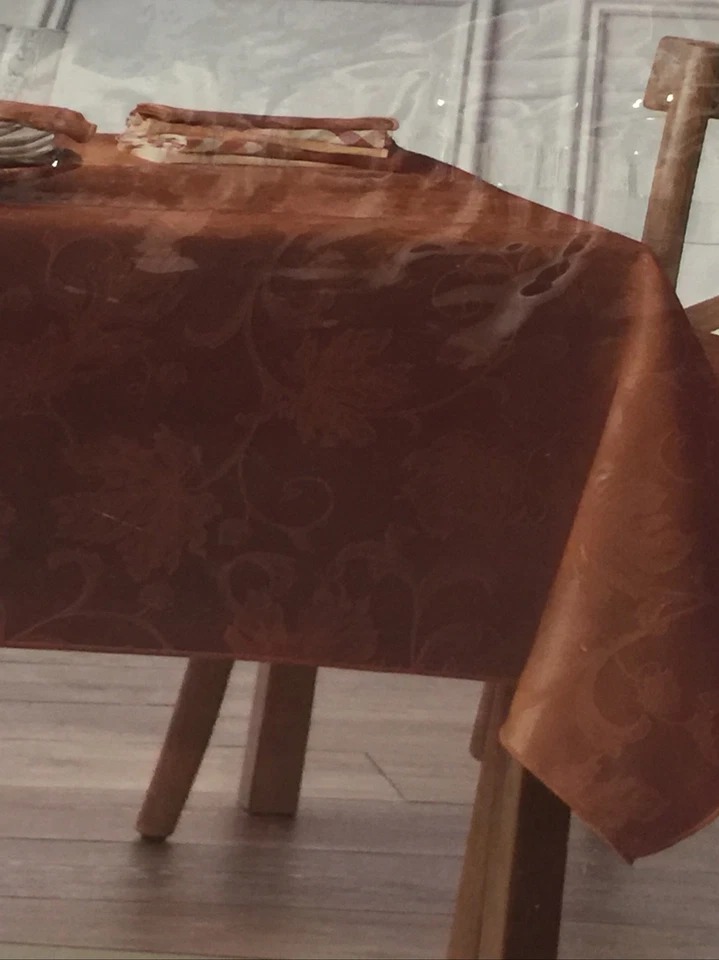 Bronze Autumn Fall Vine Maple Leaf Damask Christmas Tablecloth 60 x144 - Image 2 of 3