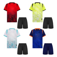 Boys Sports Sets Football Basketball Short Sleeve Contrast Color T-shirt Shorts