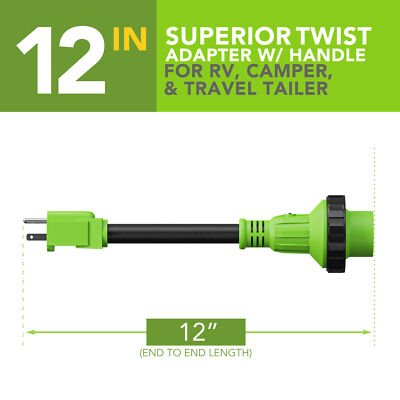 Campground Power Adapter 30 Amp To 15 Amp RV Power Cord Adapter - 90-Degree Twist Lock Connector, Detachable Amp Gas Tanks - Foto 5