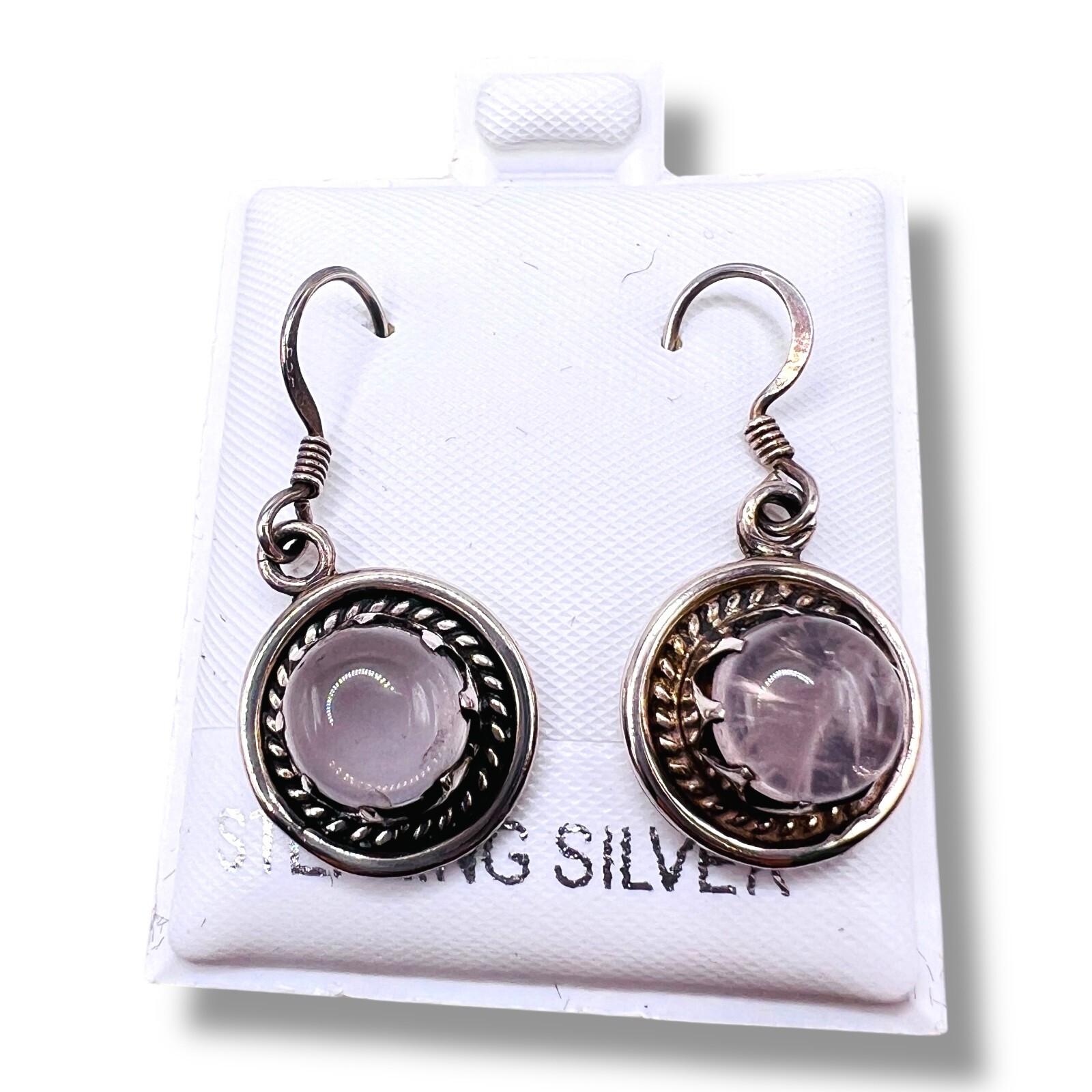 Rose Quartz Round Solid Sterling Silver Drop Hook… - image 4