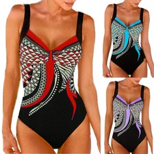 Women Tummy Control Monokini Bikini Swimming Costume V Neck Swimsuit Swimwear