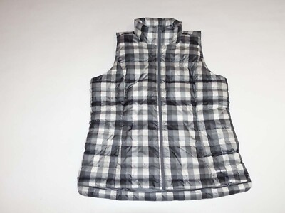 Lands' End Women's 600 FP Down Puffer Vest Large Tall NWT Gray Plaid Jacket  LT