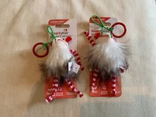 Lot of 2 SmartyKat Bouncy Mouse Bungee Cat Kitten Catnip Toys Christmas Colors