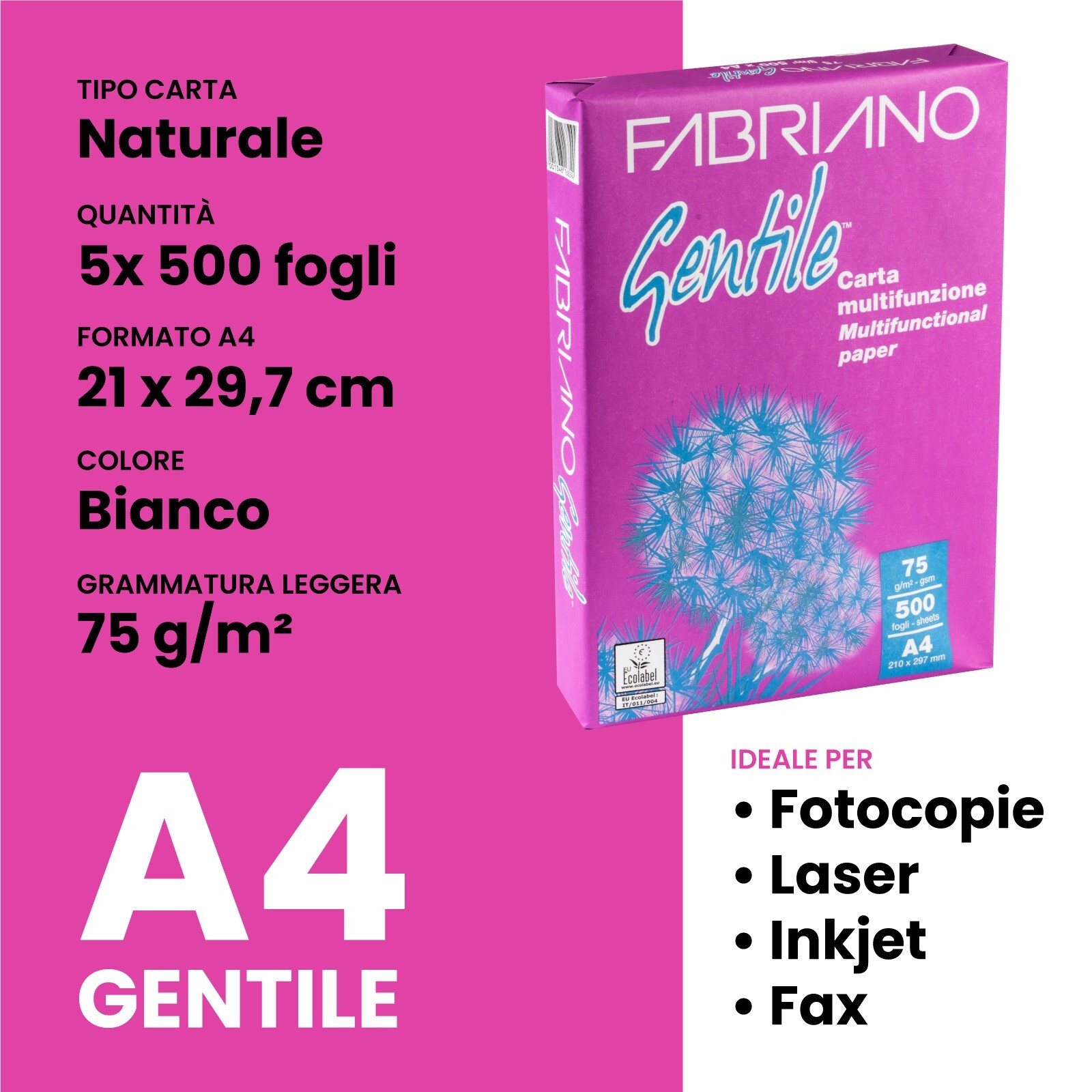 Carta A4 RoboCarta 80gr - 5 Risme Da 500 Fogli (2500 Totali) Per Stampanti Ufficio, Fotocopie Multiuso - Foto 4