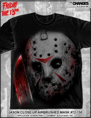 Friday the 13th Jason Up Close Airbrushed Mask Horror Movie Mens Shirt ...