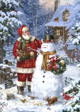 Santa Making a Snowman  Box of 18 LPG Greetings Christmas Cards