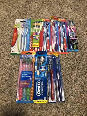 mix lot of 22 toothbrushes soft to medium variety Oral B Colgate Reach ...