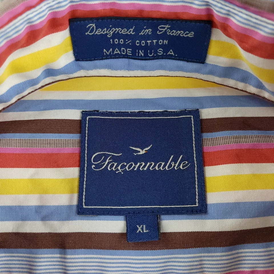 Camisa Faconnable Para Hombres XL Extra Grande Azul Rojo Amarillo Negocios Oficina Informal EE. UU. Foto 4 de 4