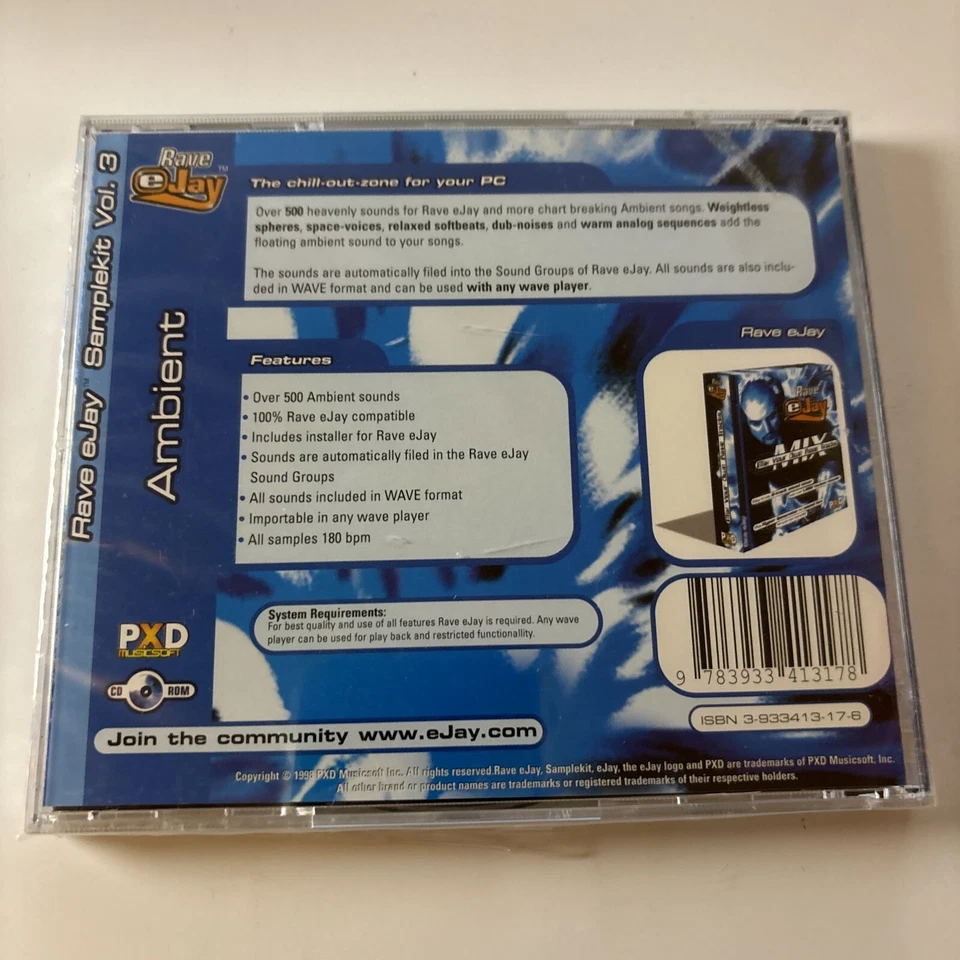 Rave EJay Sample Kit Vol 3 PC CDROM 1998 Win95 *New Sealed* - Image 2 of 4