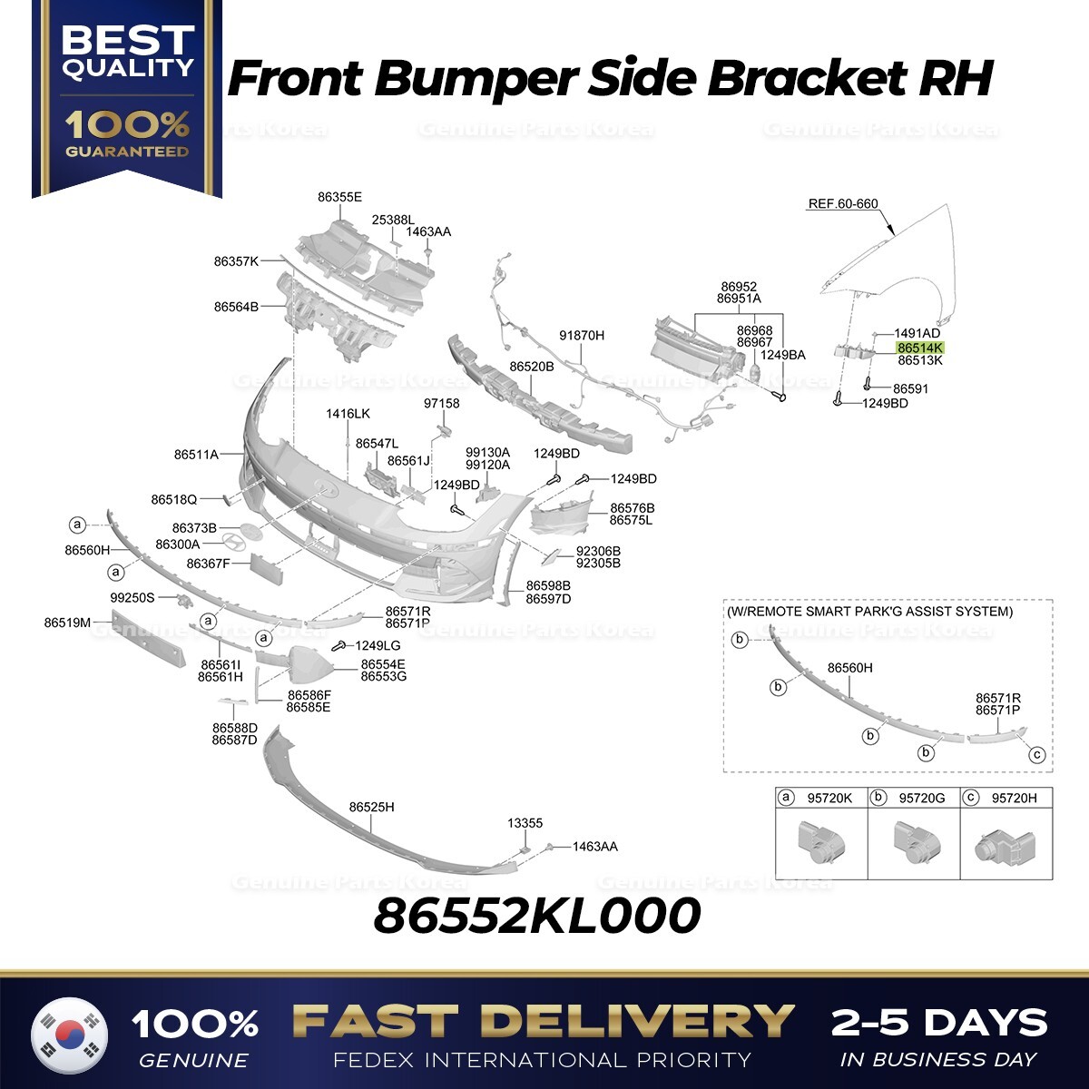 Y♡ ⭐GENUINE⭐ Front Bumper Side Bracket RIGHT for 2020-2023 Kia
